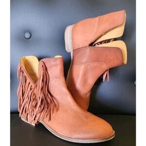 FREE PEOPLE MATISSE Women's Size 8M Fringed Flat Booties Cayenne Leather NEW